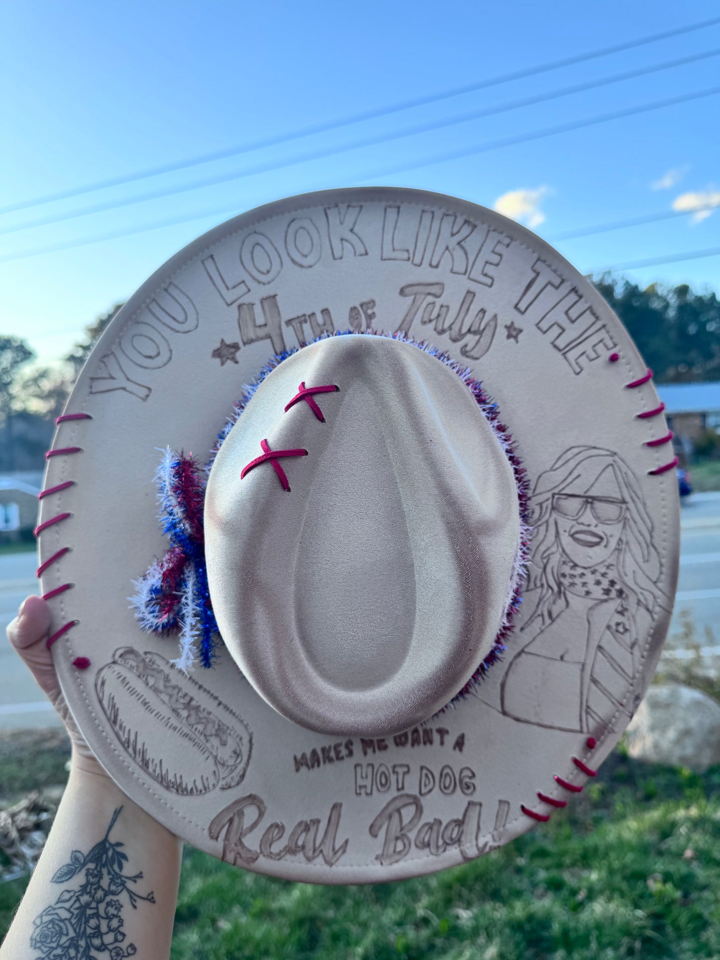 Hot dog on 4th of July adult adj brim hat