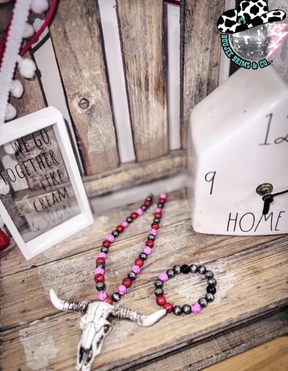 Skull head Valentine’s day Set Toddler size (12in necklace +extender) Bracelet (5.5in)