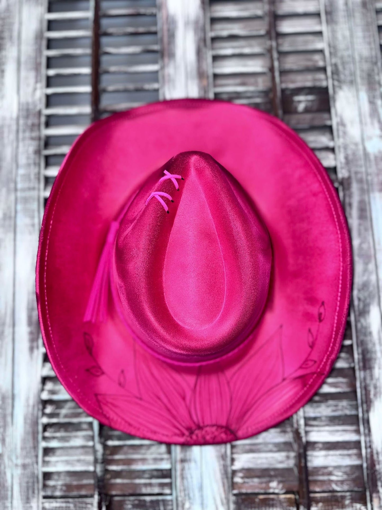 Cowboy Hats (Adult Adj Brim) Includes Burning, Stitch at top, Sunflower & Name.