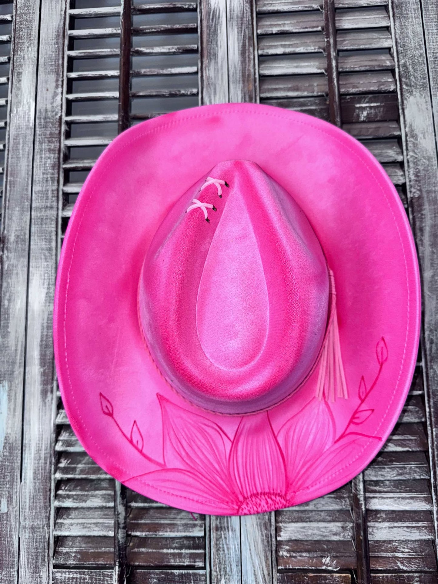 Cowboy Hats (Adult Adj Brim) Includes Burning, Stitch at top, Sunflower & Name.