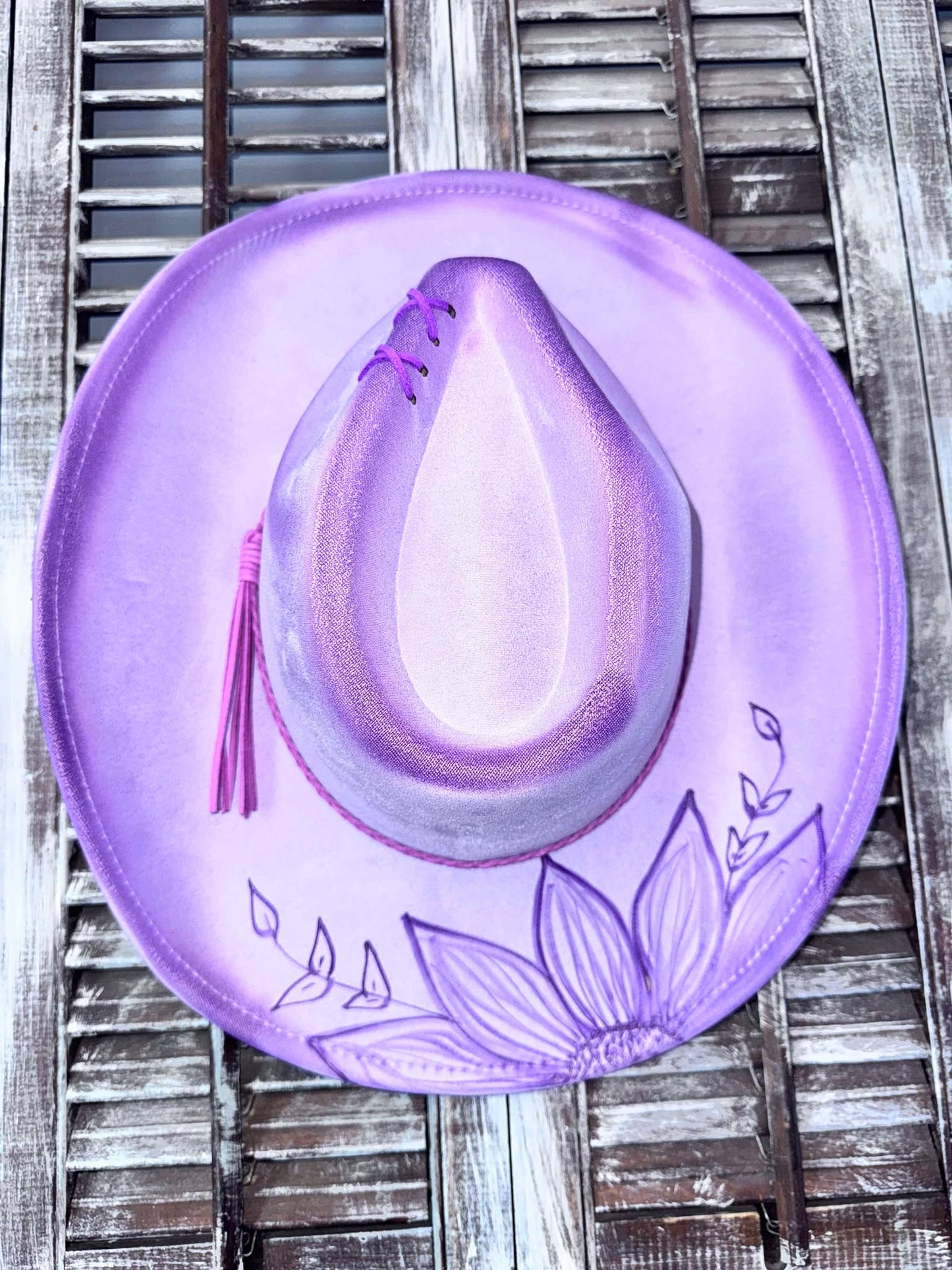 Cowboy Hats (Adult Adj Brim) Includes Burning, Stitch at top, Sunflower & Name.