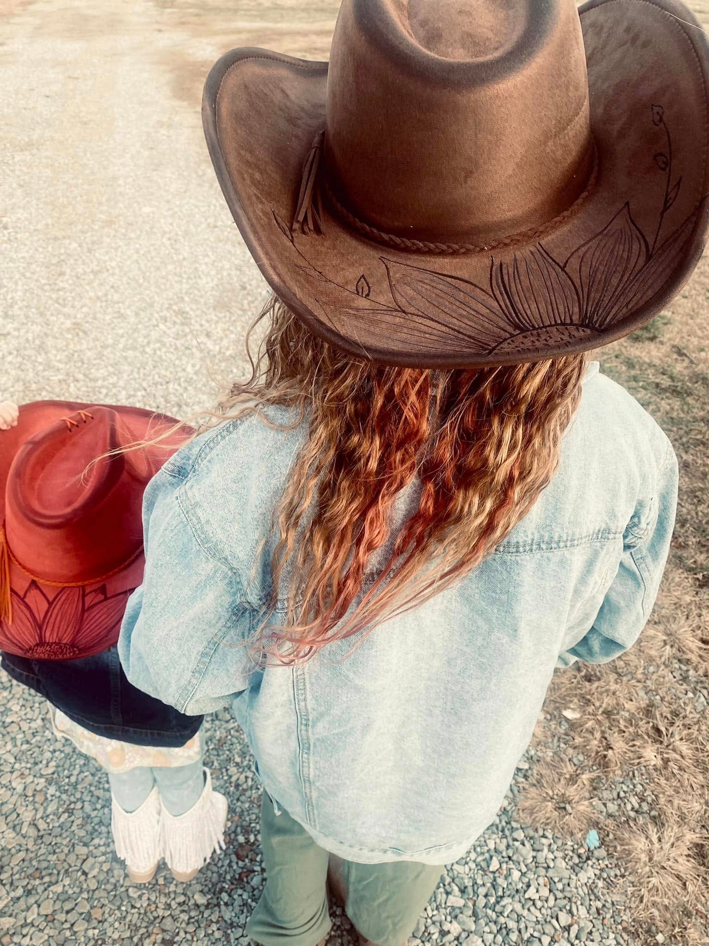 Cowboy Hats (Adult Adj Brim) Includes Burning, Stitch at top, Sunflower & Name.