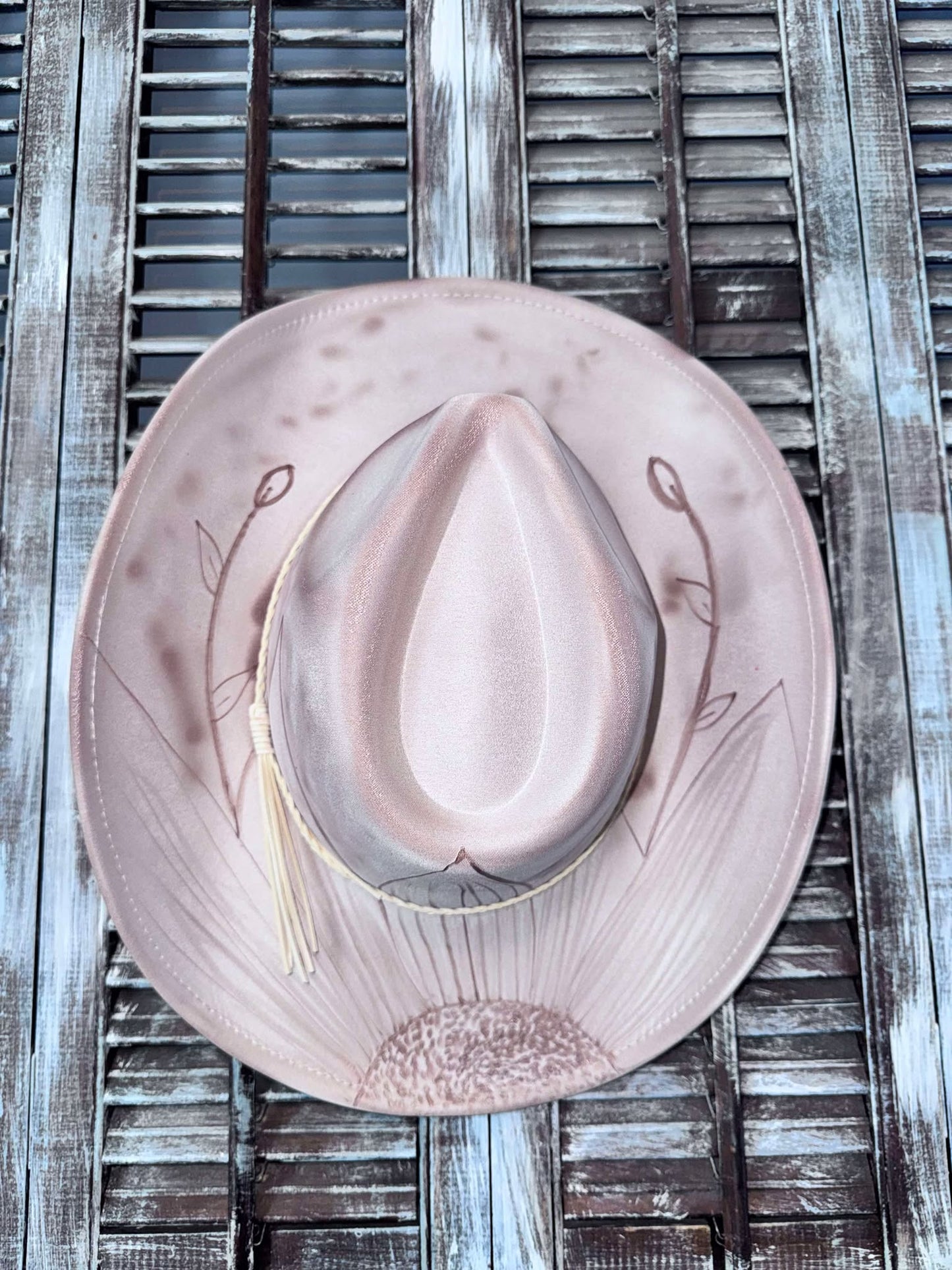 Cowboy Hats (Adult Adj Brim) Includes Burning, Stitch at top, Sunflower & Name.