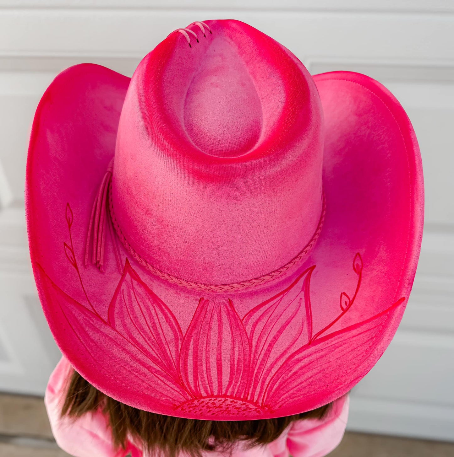 Cowboy Hats (Adult Adj Brim) Includes Burning, Stitch at top, Sunflower & Name.