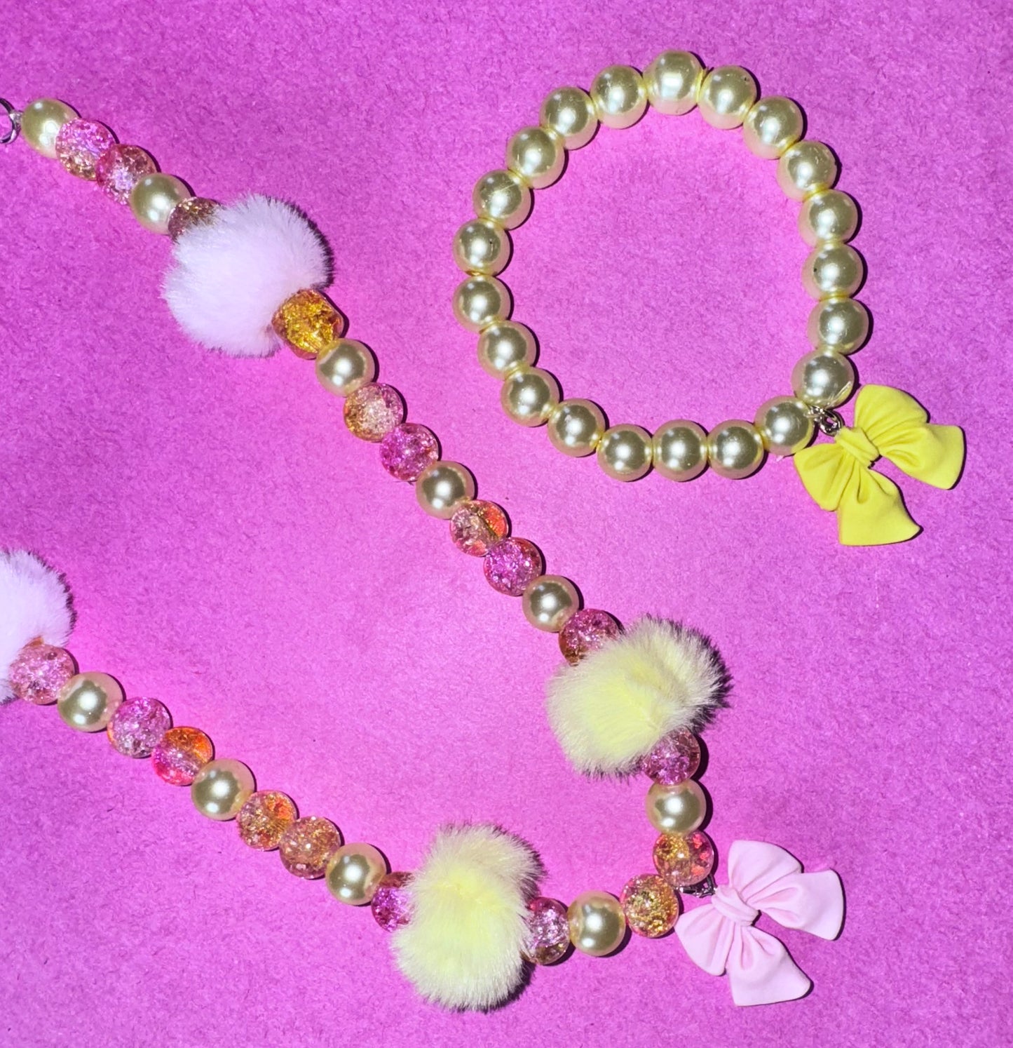 Baby Yellow/pink bow Necklace & Bracelet set
