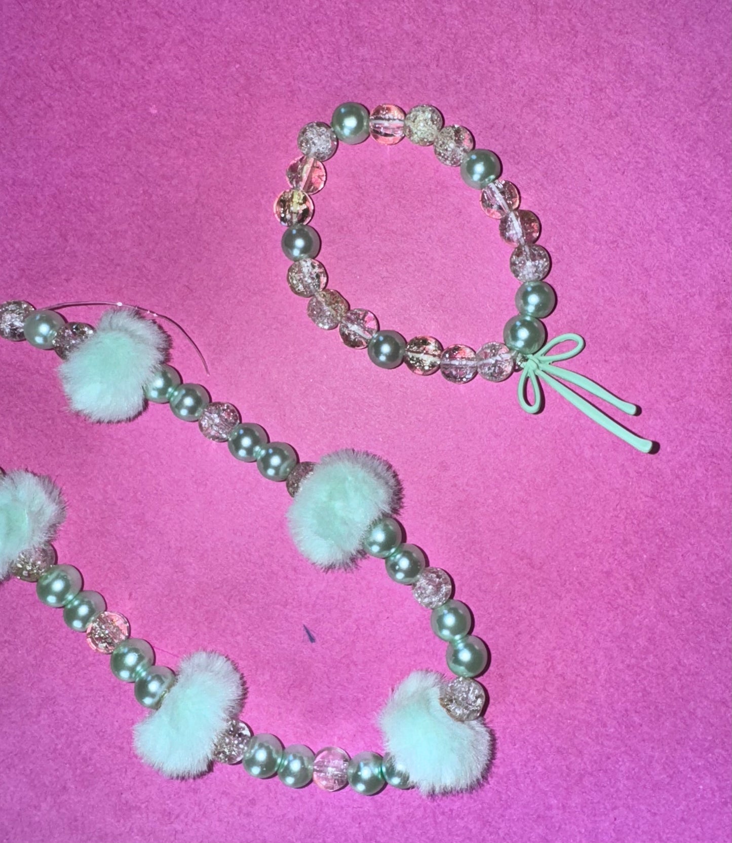 Baby Mint Bow Necklace & Bracelet set