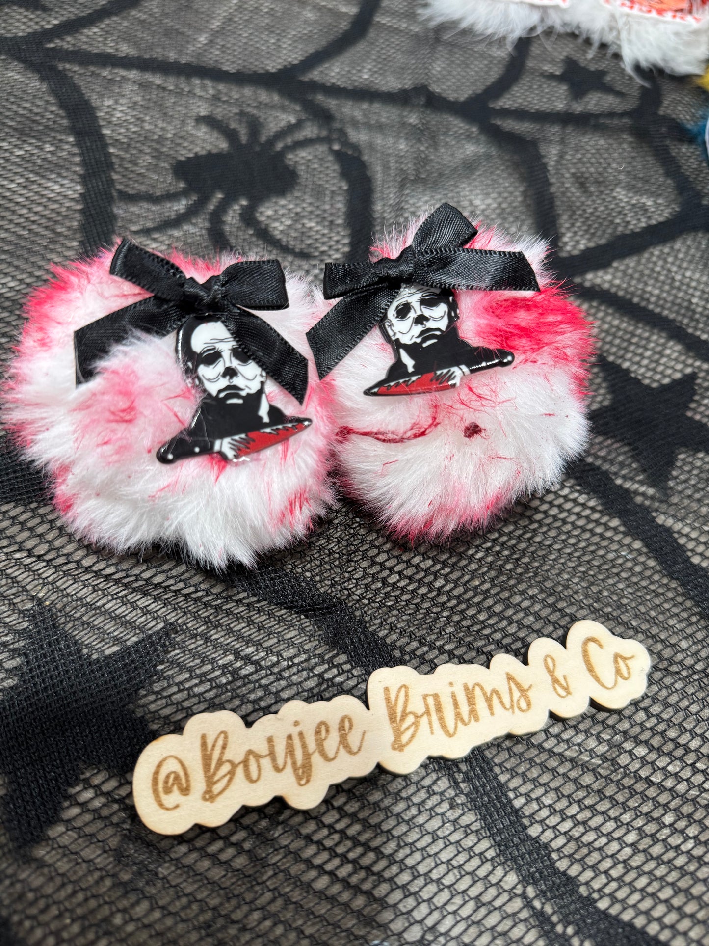 Pom poms. - can be earrings(clips/hooks) OR - piggies (clips/nylon)