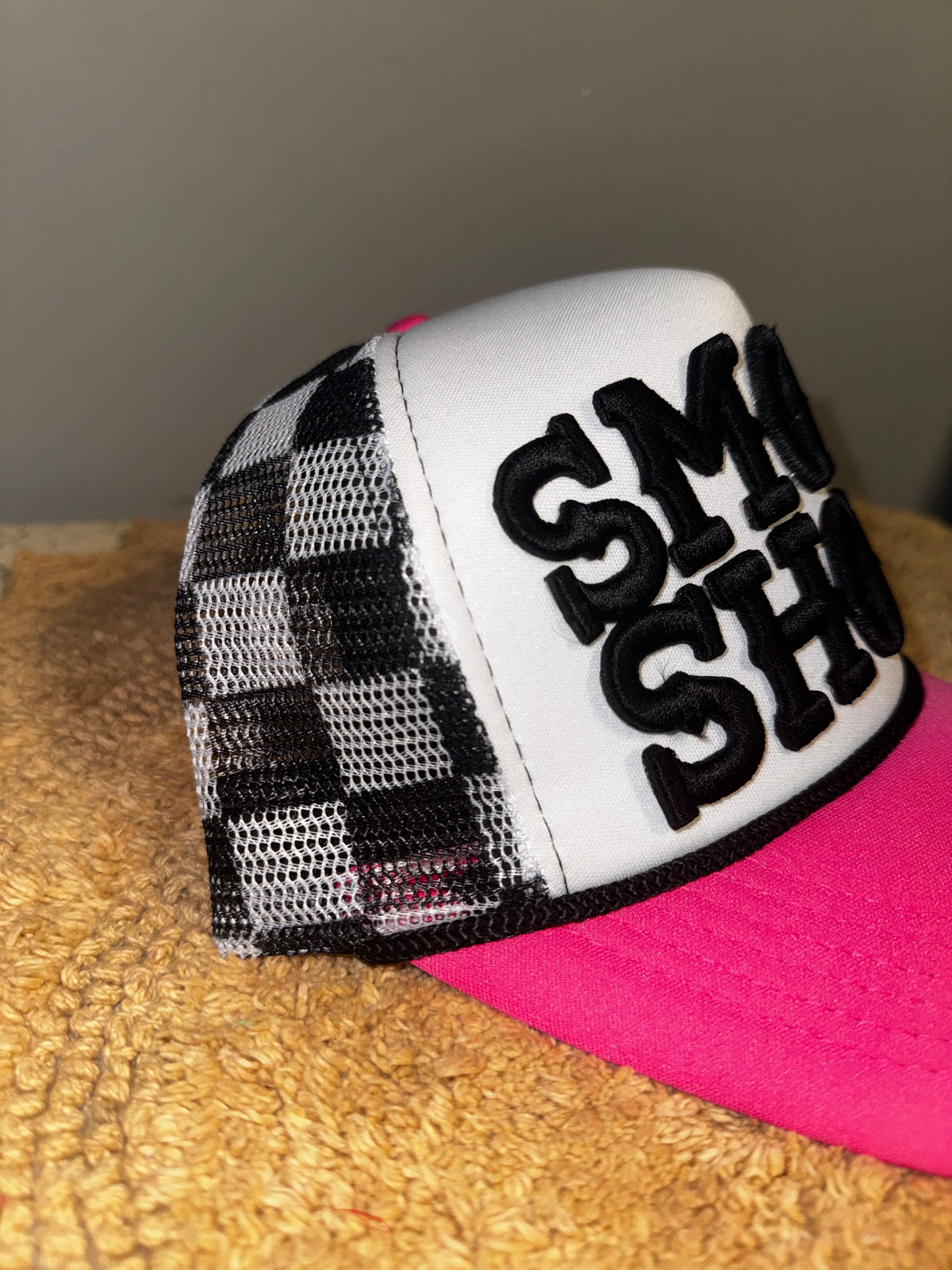 Smoke show womens checkered trucker hat