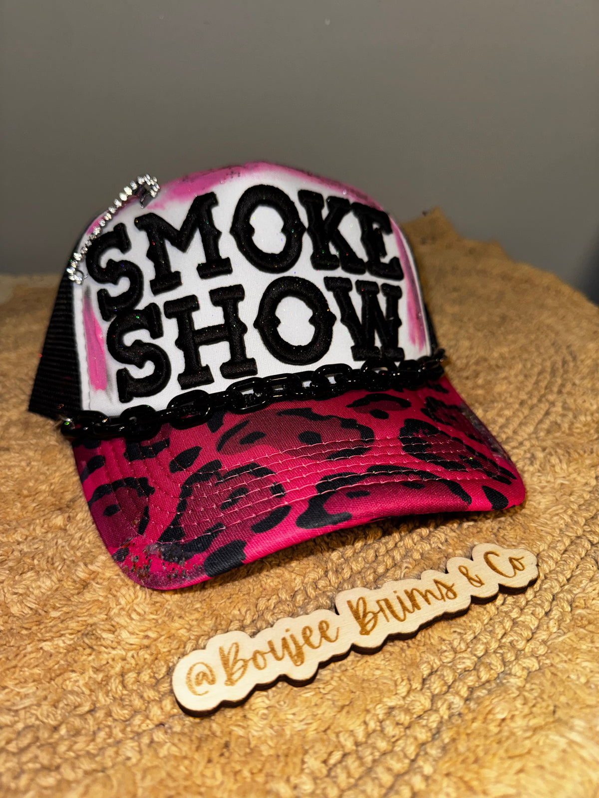 SMOKE SHOW leopard print ooak trucker hat