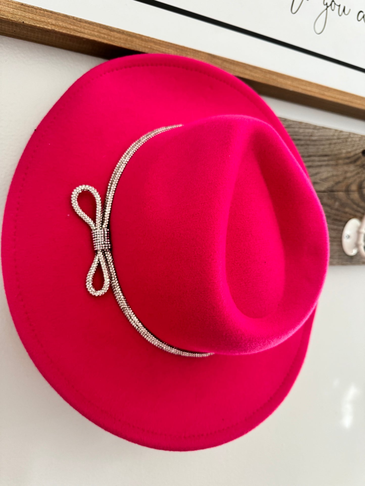Pink with band - wide brim adjustable hat - adult poly blend