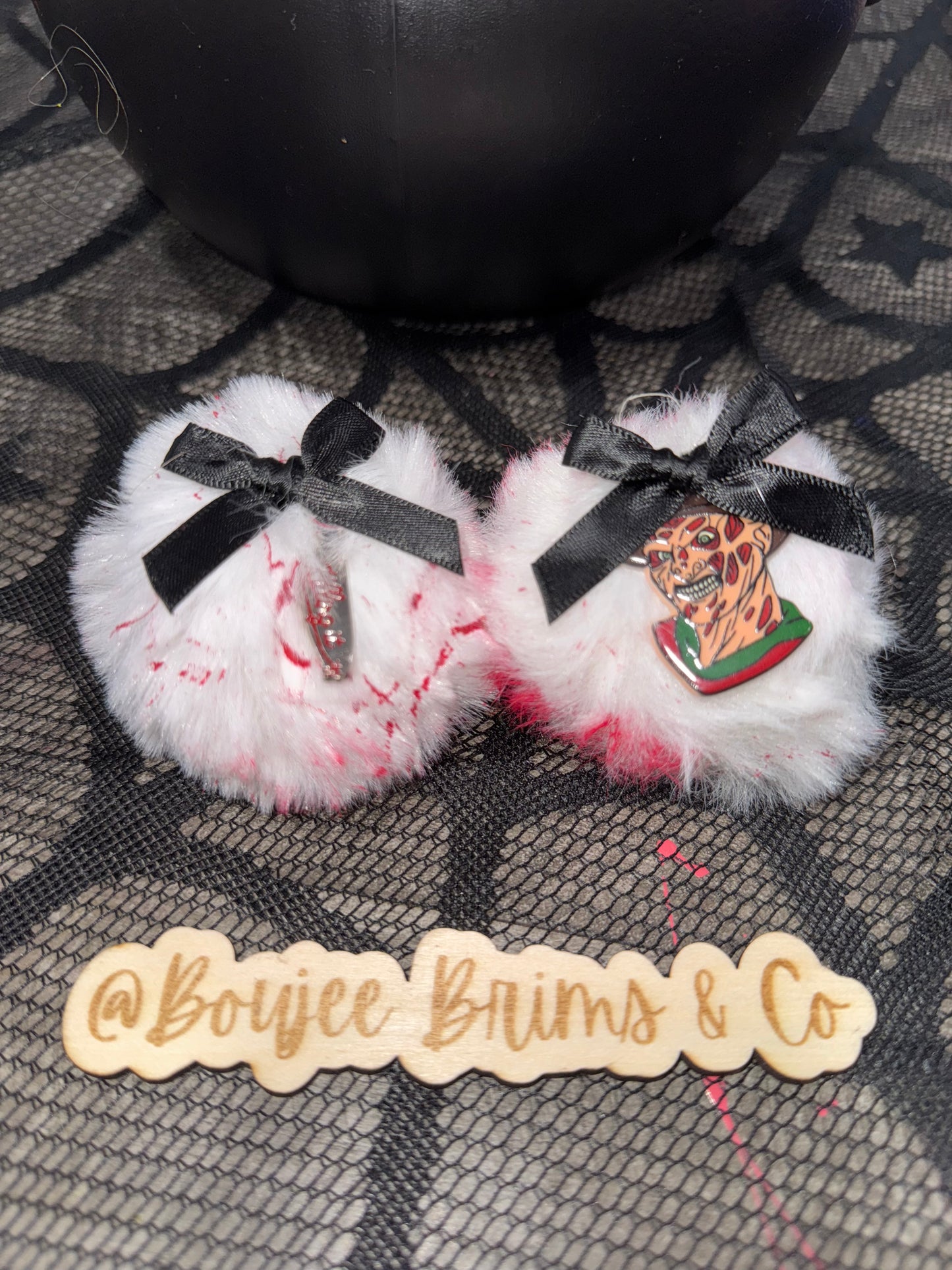Pom poms. - can be earrings(clips/hooks) OR - piggies (clips/nylon)