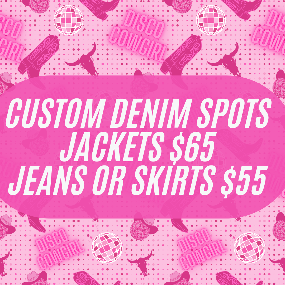 Custom denim Slot -jacket, skirt, jeans or overalls. Message me for more info