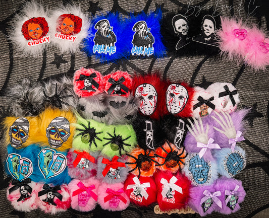 Pom poms. - can be earrings(clips/hooks) OR - piggies (clips/nylon)
