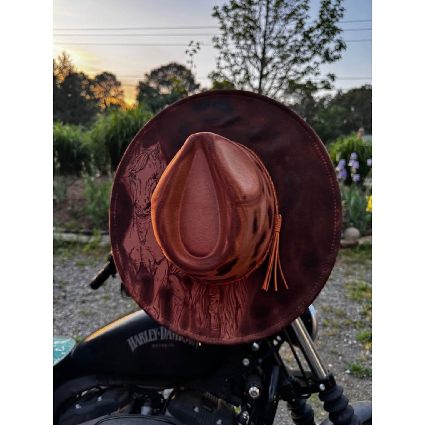 Custom Horse Burned Wide Brim Fedora Hat