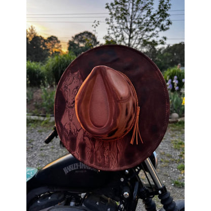 Custom Horse Burned Wide Brim Fedora Hat