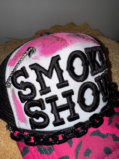 SMOKE SHOW leopard print ooak trucker hat