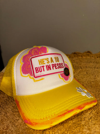 He’s a 10 but in Pesos. Womens trucker hat