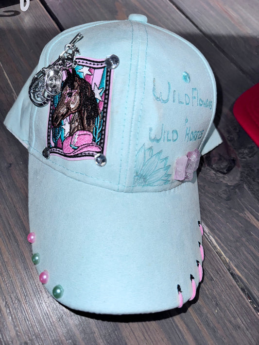 Wild flowers wild horses adult hand burned hat