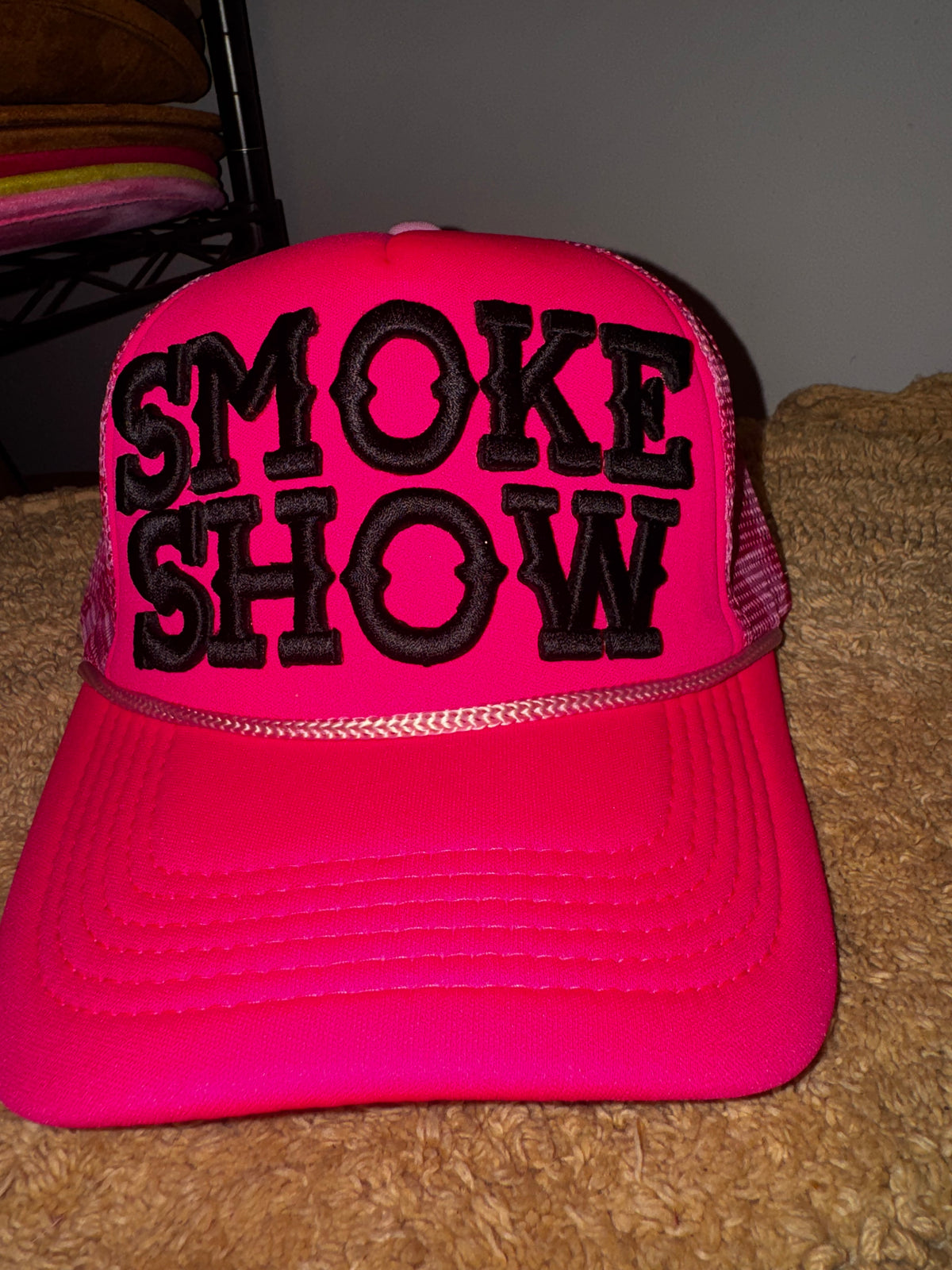 Smoke show Hotpink checkered trucker hat