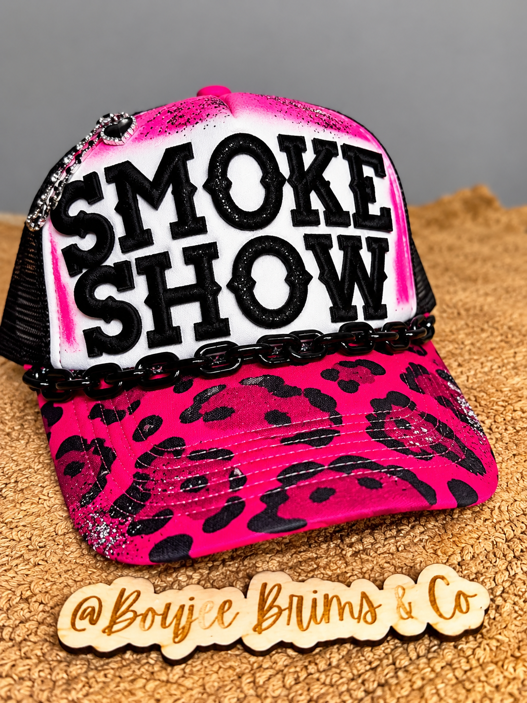 SMOKE SHOW leopard print ooak trucker hat