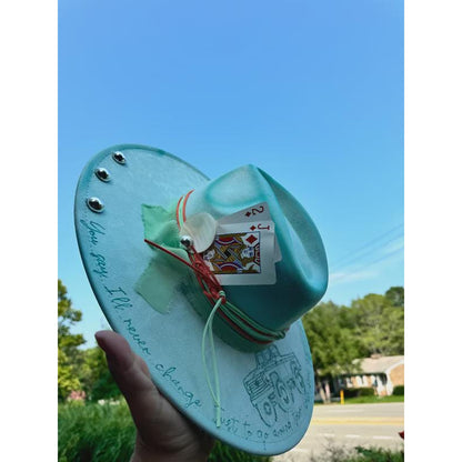 Women's Handburned western adjustable brim fedora hat Country Cowgirl Hat