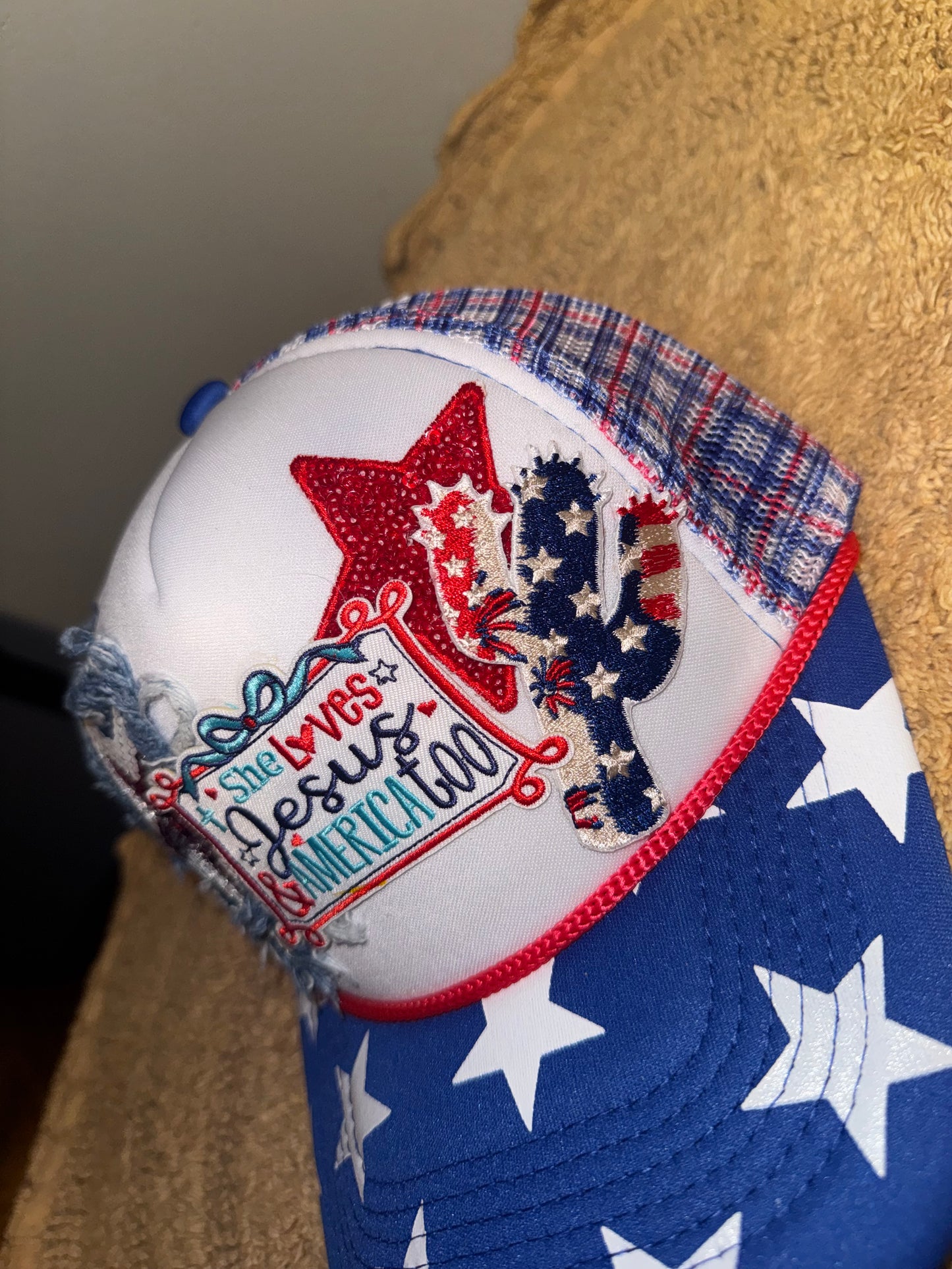 She loves Jesus & American womens trucker hat