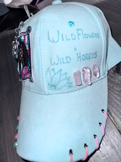 Wild flowers wild horses adult hand burned hat