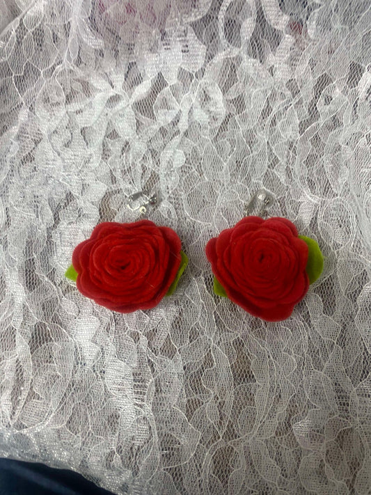 Felt Rose Earrings