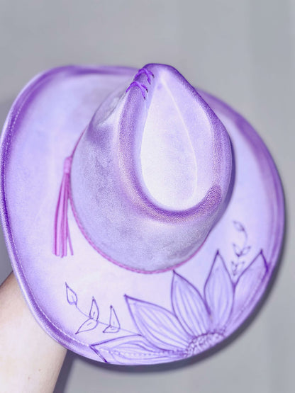 Cowboy Hats (Adult Adj Brim) Includes Burning, Stitch at top, Sunflower & Name.
