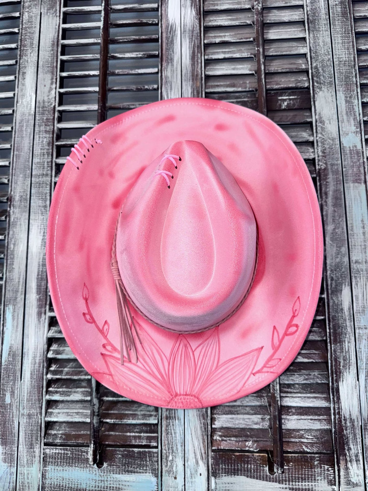 Cowboy Hats (Adult Adj Brim) Includes Burning, Stitch at top, Sunflower & Name.