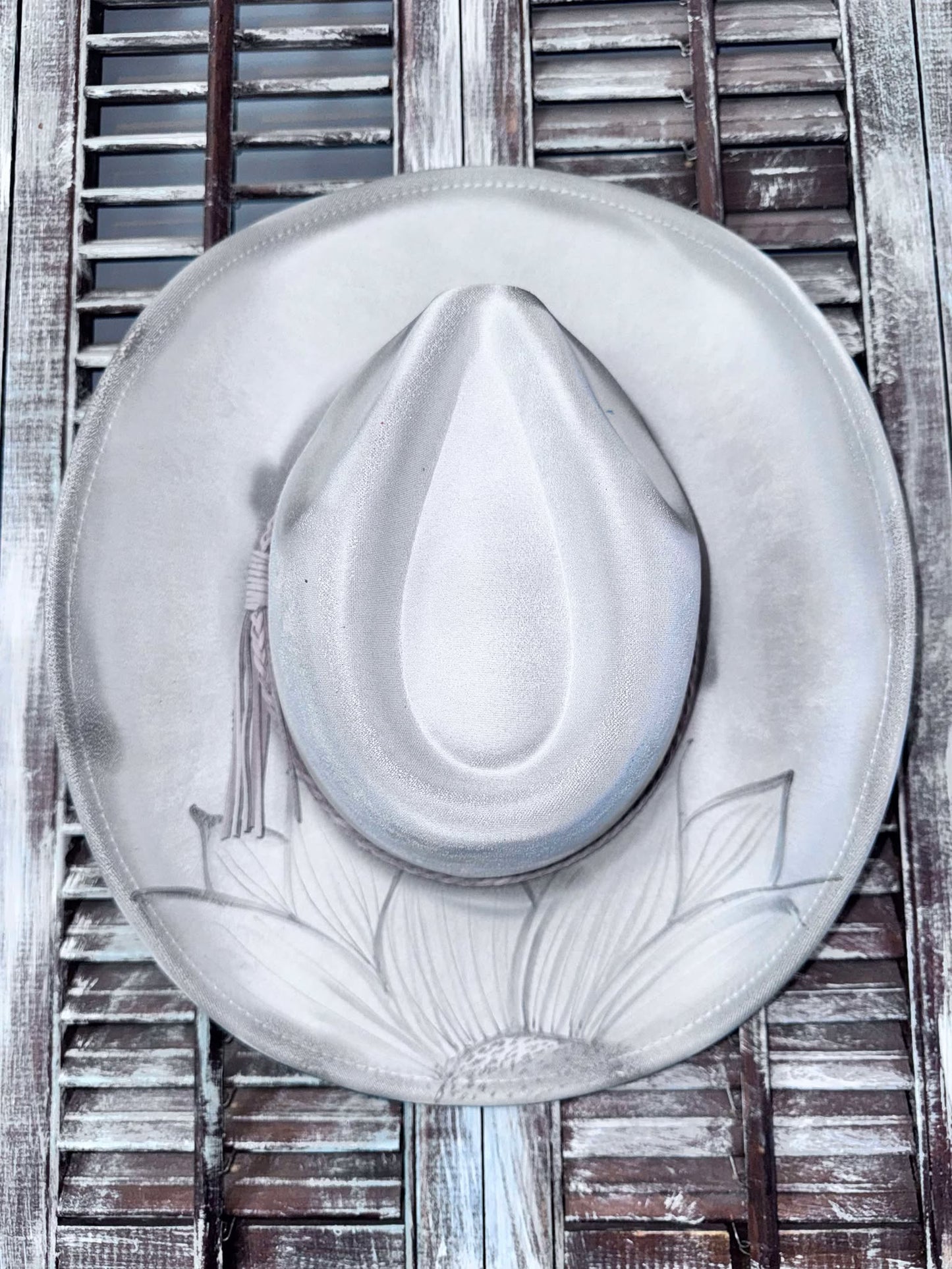 Cowboy Hats (Adult Adj Brim) Includes Burning, Stitch at top, Sunflower & Name.