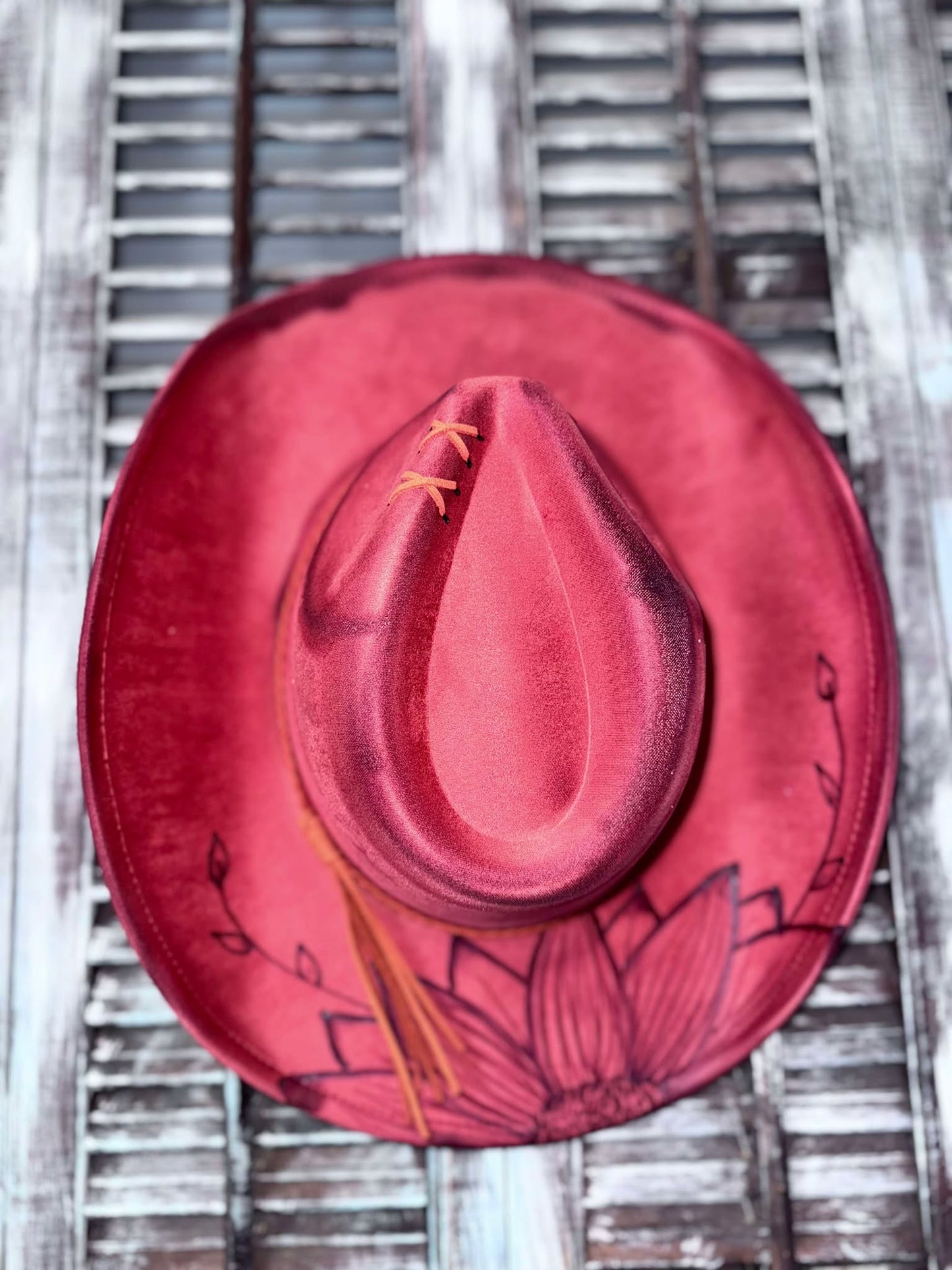 Cowboy Hats (Adult Adj Brim) Includes Burning, Stitch at top, Sunflower & Name.