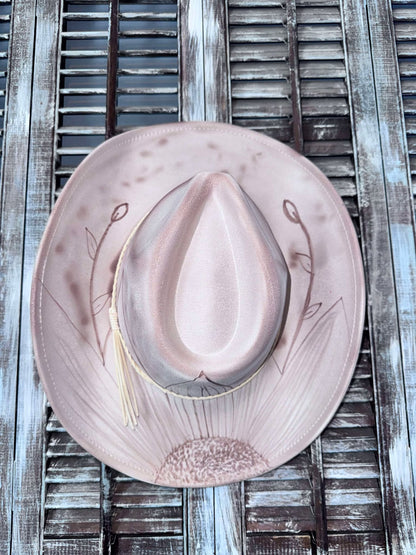 Cowboy Hats (Adult Adj Brim) Includes Burning, Stitch at top, Sunflower & Name.