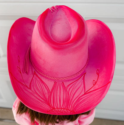 Cowboy Hats (Adult Adj Brim) Includes Burning, Stitch at top, Sunflower & Name.
