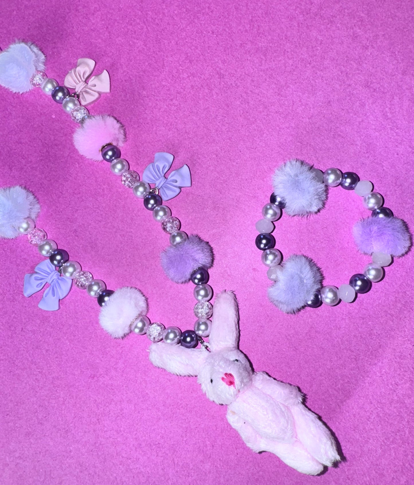 Toddler Pink/Purple Bunny Necklace & Bracelet set
