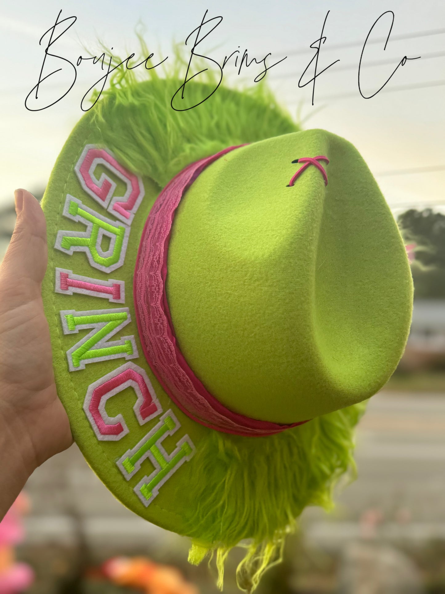 Pink/Green Grinch hat (adult adj wide brim fedora)