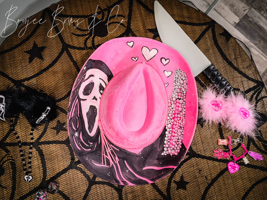 Adult adj brim Handpainted and rhinestoned ghostface hat
