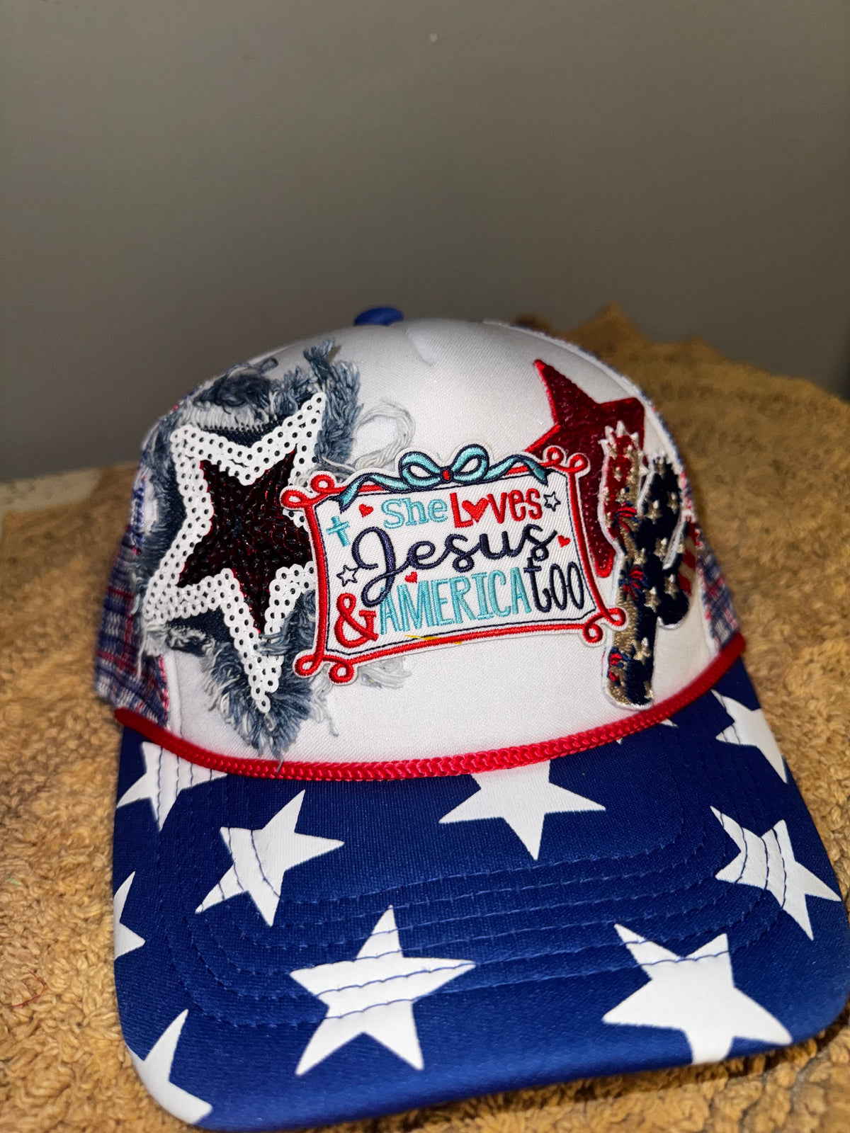 She loves Jesus & American womens trucker hat