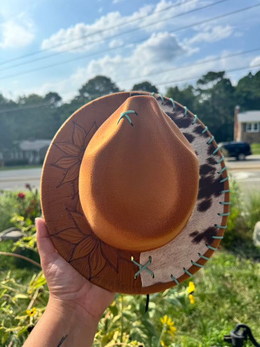 Child size reverse burn /cowprint hat