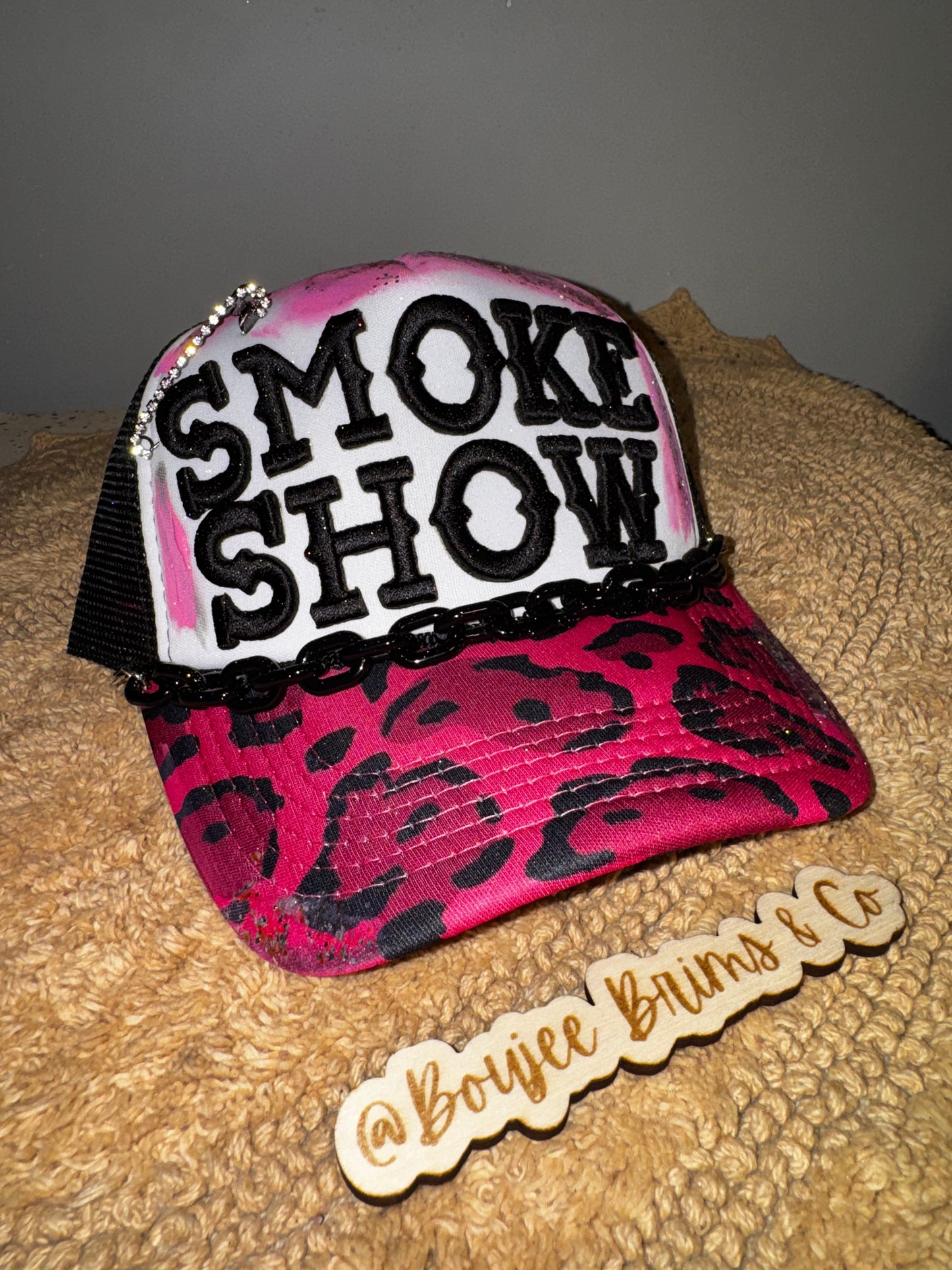 SMOKE SHOW leopard print ooak trucker hat