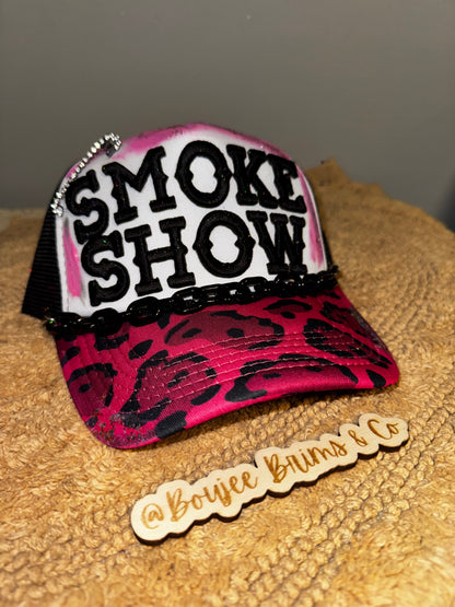 SMOKE SHOW leopard print ooak trucker hat