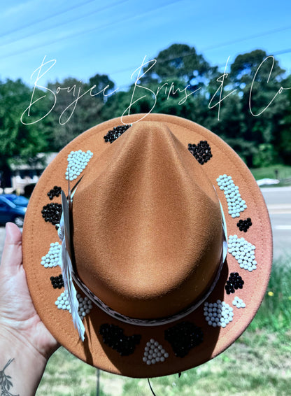 Child size cowprint rhinestone hat