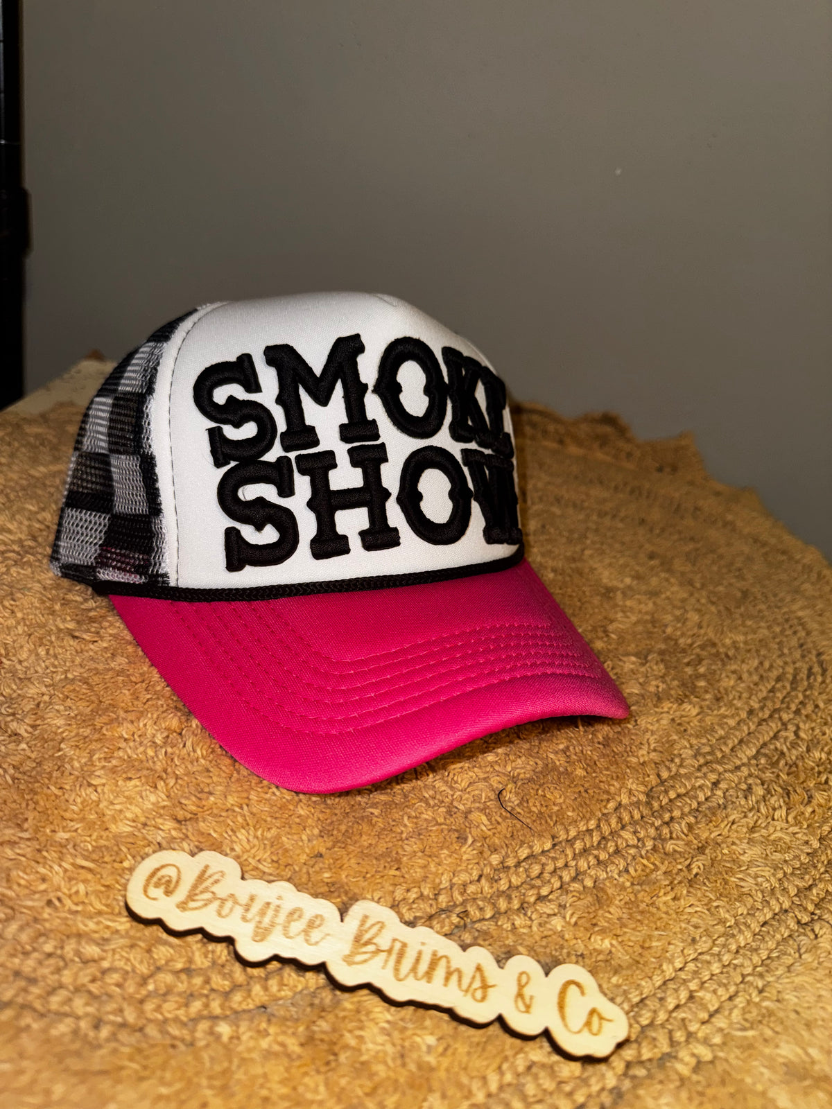Smoke show womens checkered trucker hat