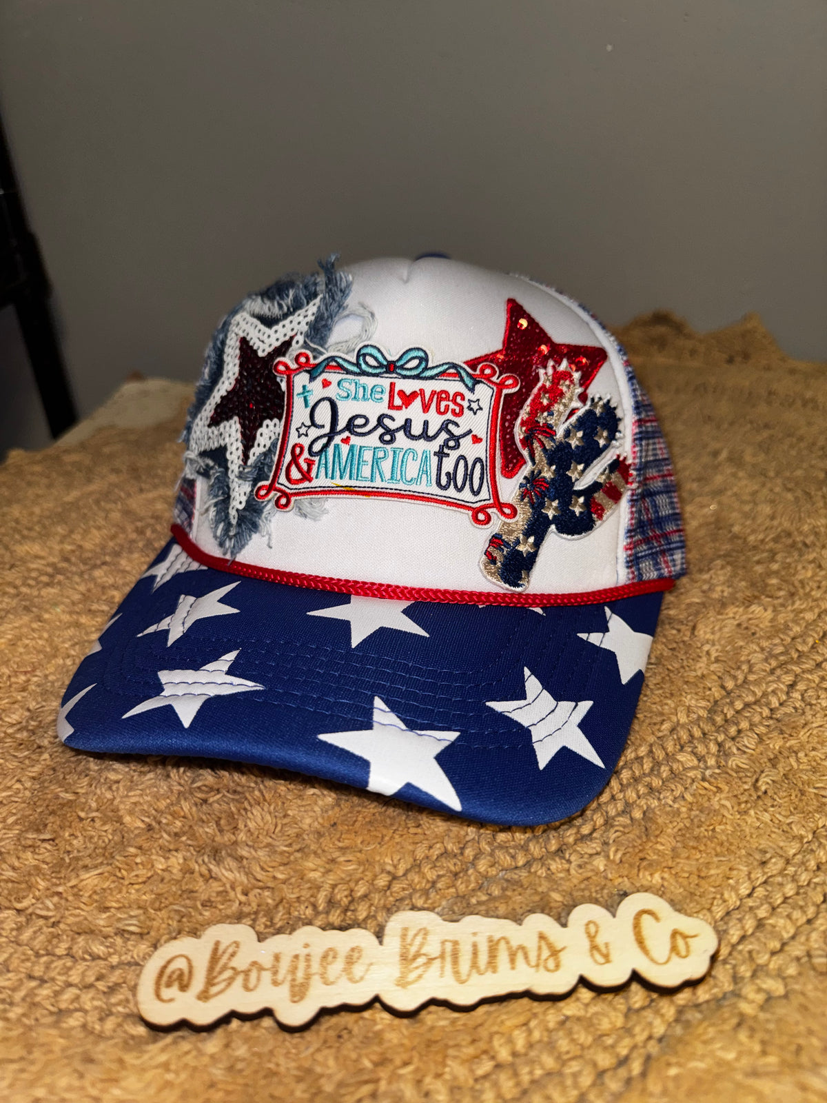 She loves Jesus & American womens trucker hat