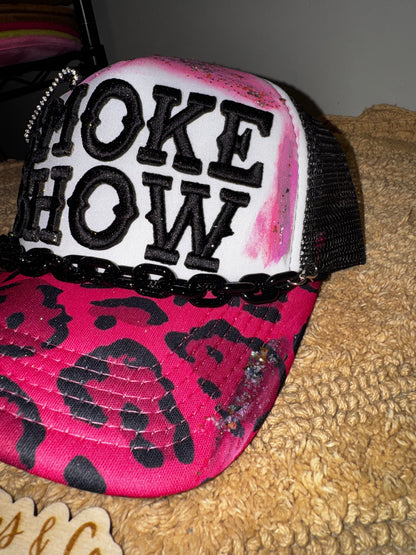 SMOKE SHOW leopard print ooak trucker hat