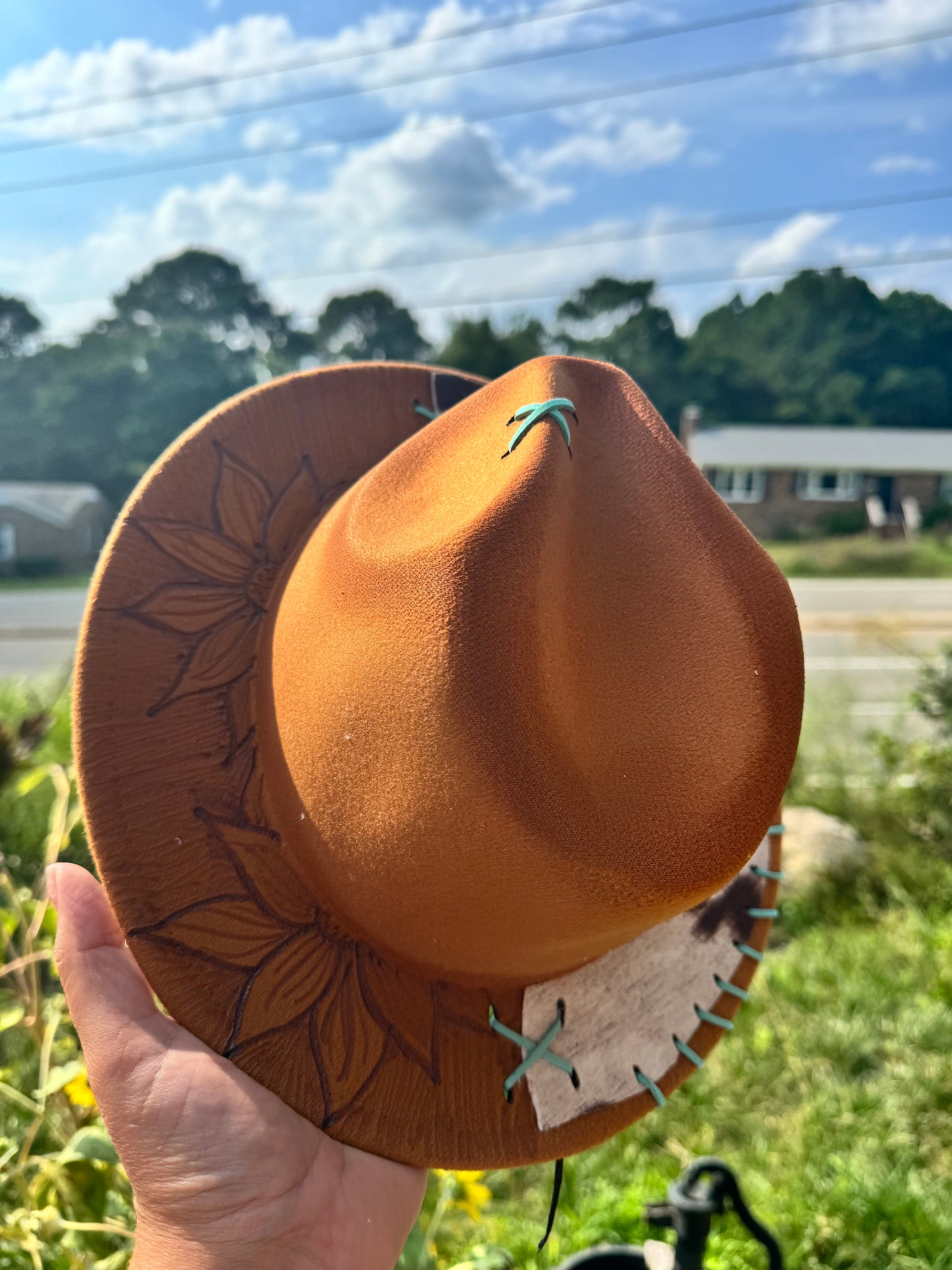 Child size reverse burn /cowprint hat