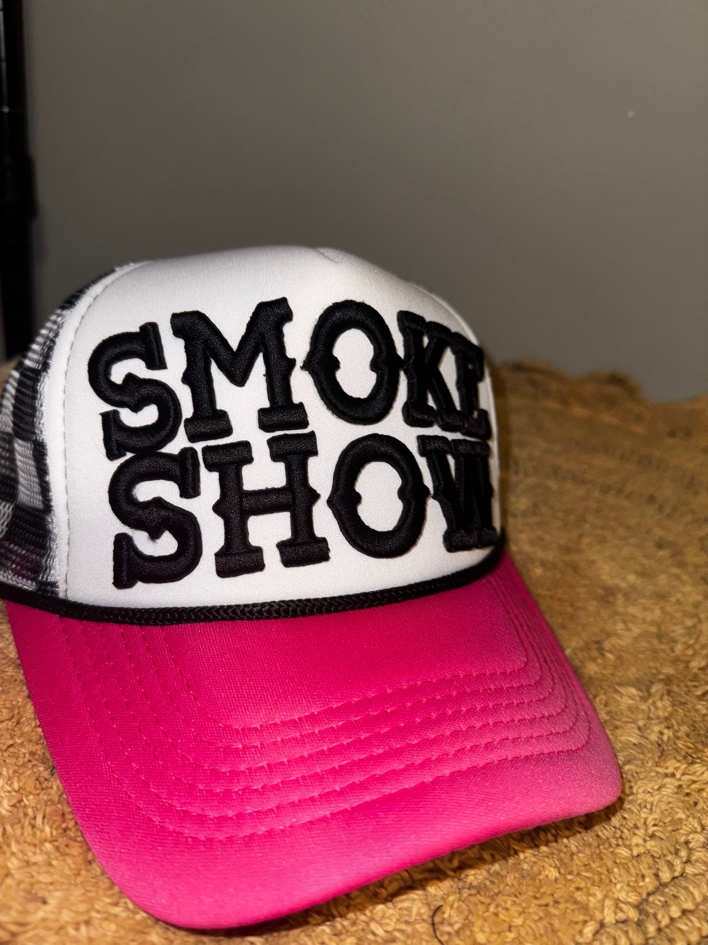 Smoke show womens checkered trucker hat