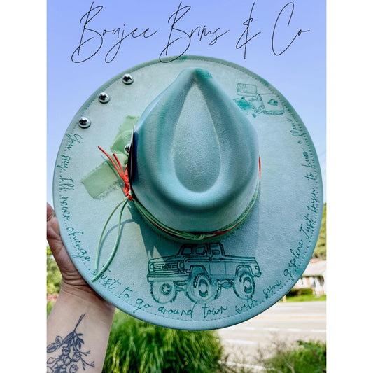 Women's Handburned western adjustable brim fedora hat Country Cowgirl Hat