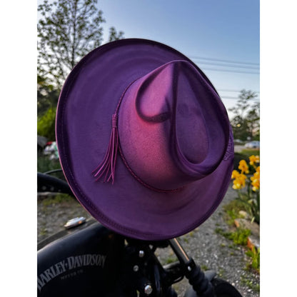 Womens handmade burned custom Purple Butterfly Fedora Hat