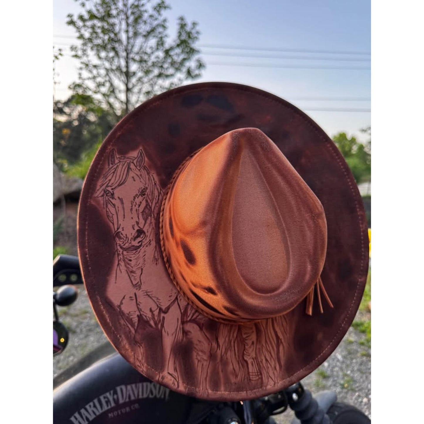 Custom Horse Burned Wide Brim Fedora Hat